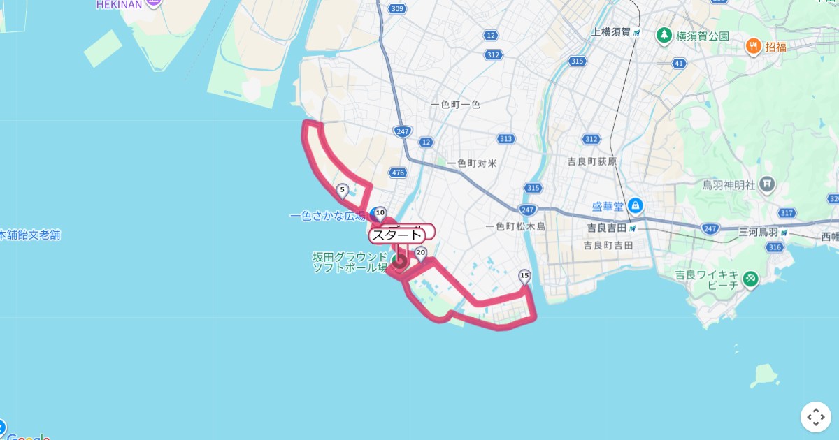 一色マラソンのコースを地図で表示