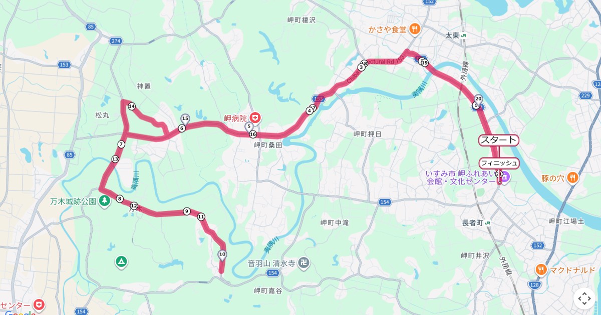 いすみ健康マラソン,夷隅マラソンのコースを地図で表示