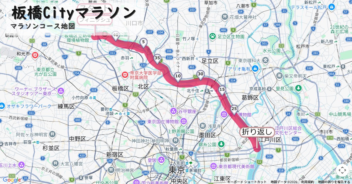 板橋Cityマラソンのコースを地図で表示