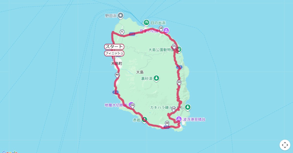 伊豆大島マラソンのコースを地図で表示