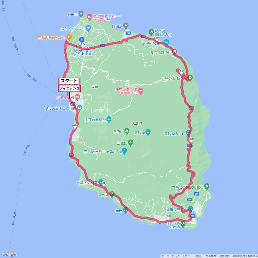 伊豆大島マラソン,コース,地図,マップ,距離とタイム,高低差