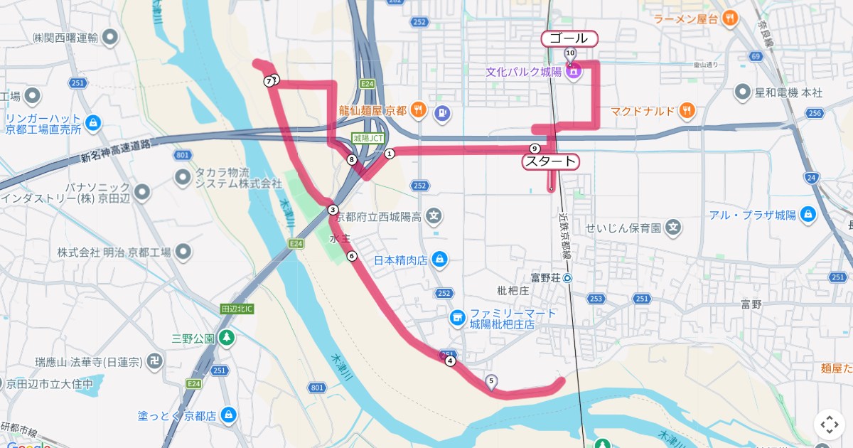 JOYO五里五里RUN,城陽マラソンのコースを地図で表示