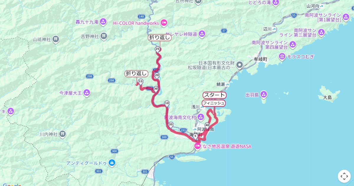 海部川風流マラソンのコースを地図で表示