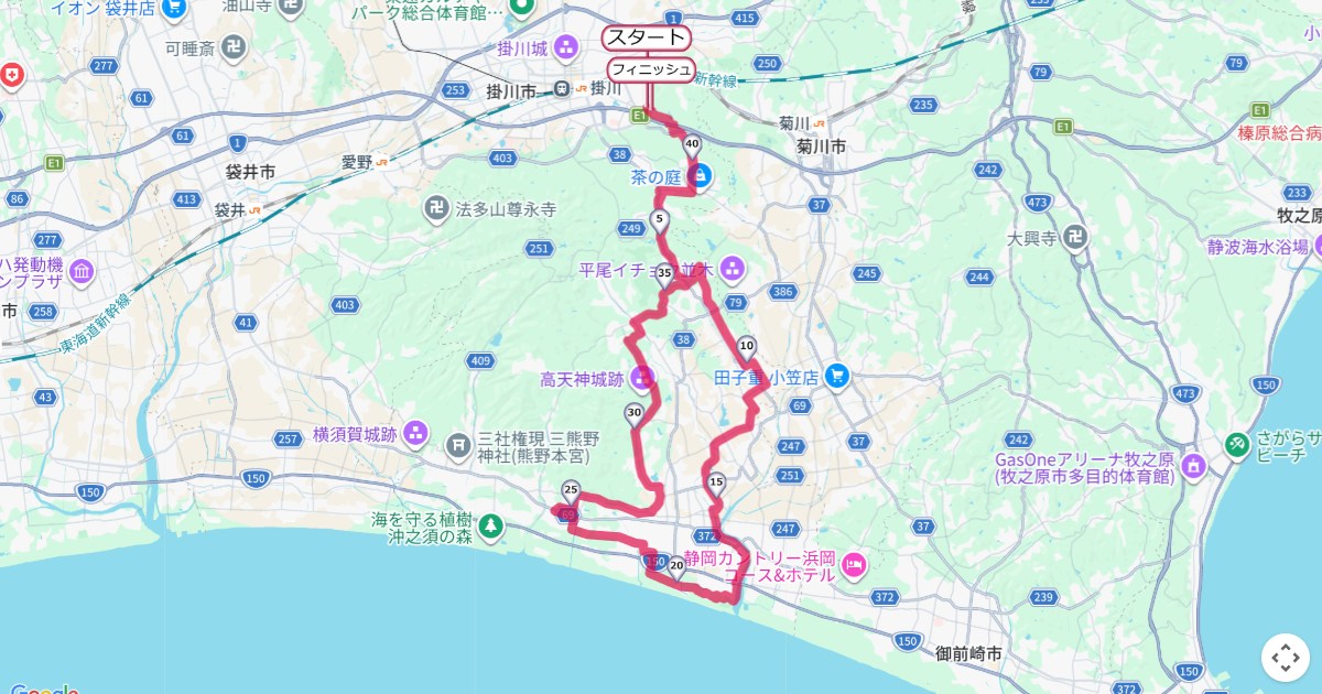 掛川・新茶マラソンのコースを地図で表示