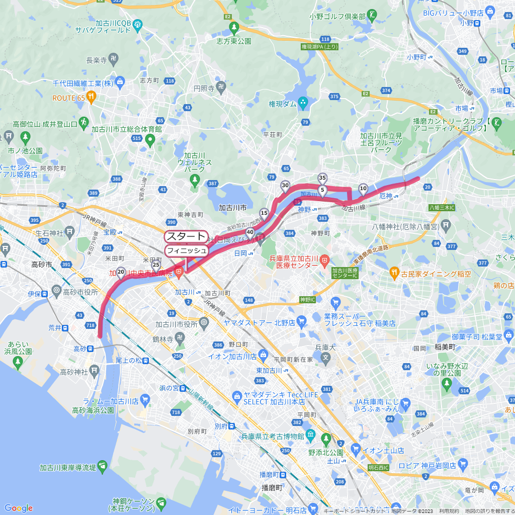 加古川マラソン,コース,地図,マップ,距離とタイム,高低差