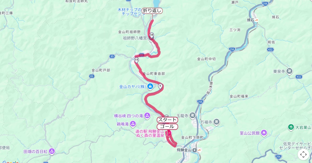 ひだ金山清流マラソンのコースを地図で表示