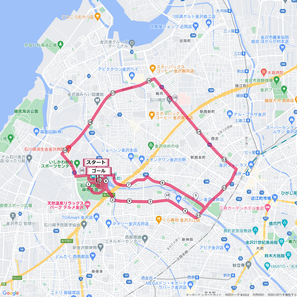金沢ロードレース,コース,地図,マップ,距離とタイム,高低差