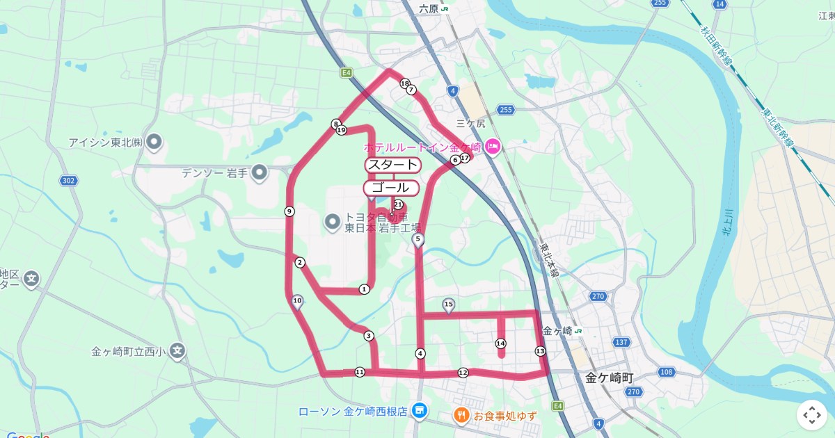 金ヶ崎マラソンのコースを地図で表示