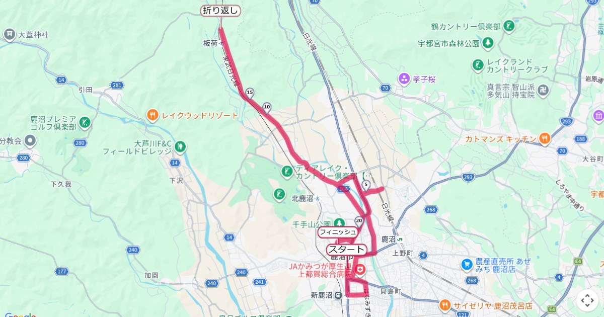 鹿沼さつきマラソンのコースを地図で表示