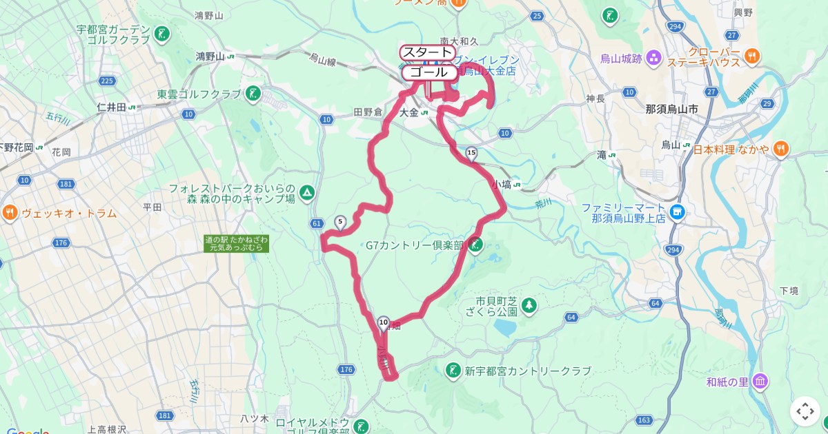 那須烏山マラソンのコースを地図で表示