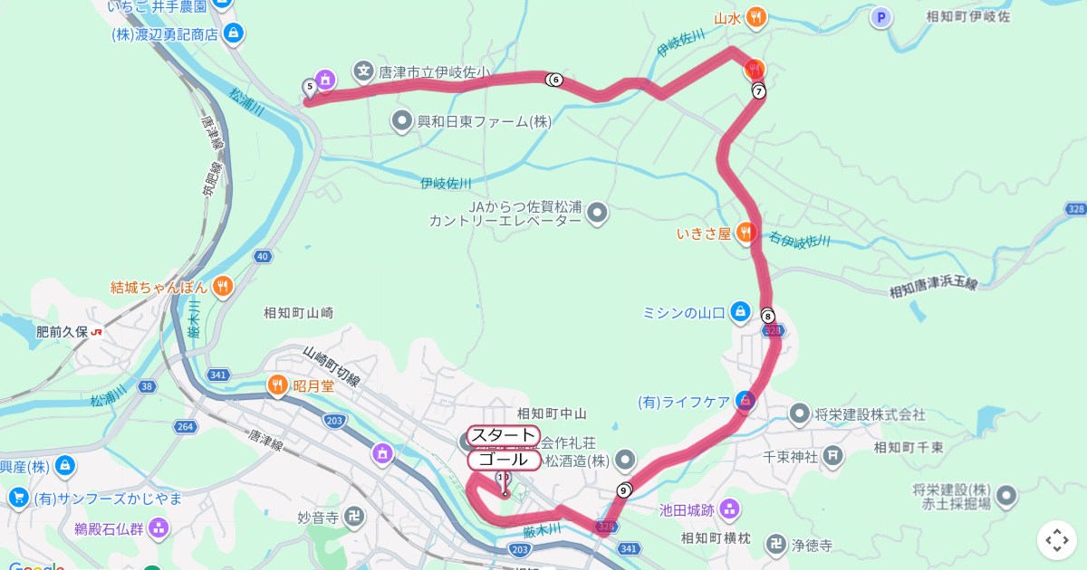 相知ロードレースのコースを地図で表示