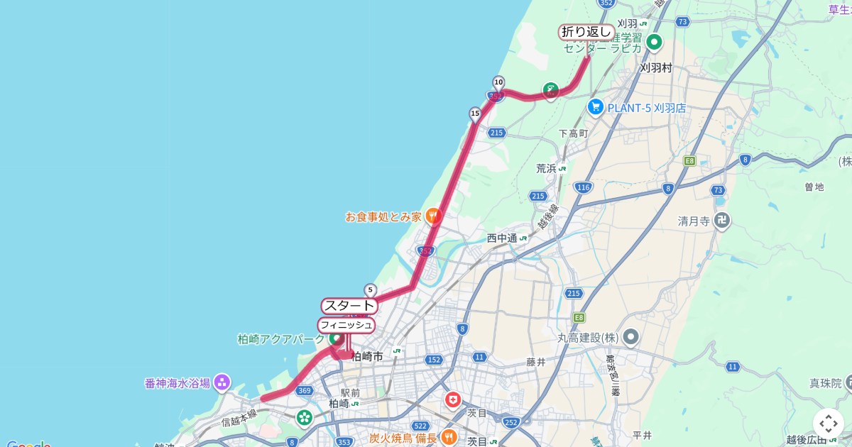 柏崎マラソンのコースを地図で表示