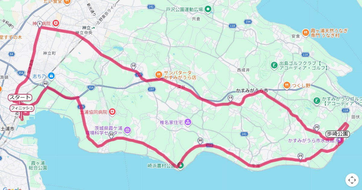 かすみがうらマラソン,霞ヶ浦マラソンのコースを地図で表示