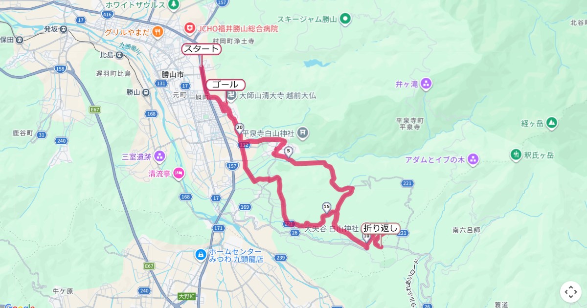 勝山恐竜クロカンマラソンのコースを地図で表示