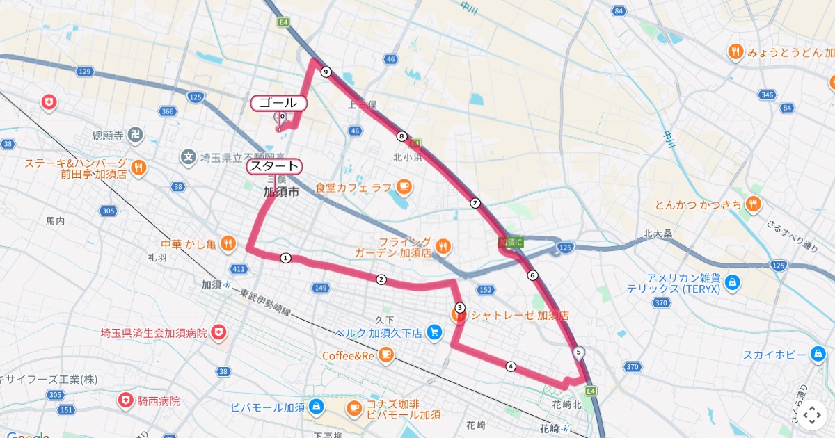 加須こいのぼりマラソンのコースを地図で表示