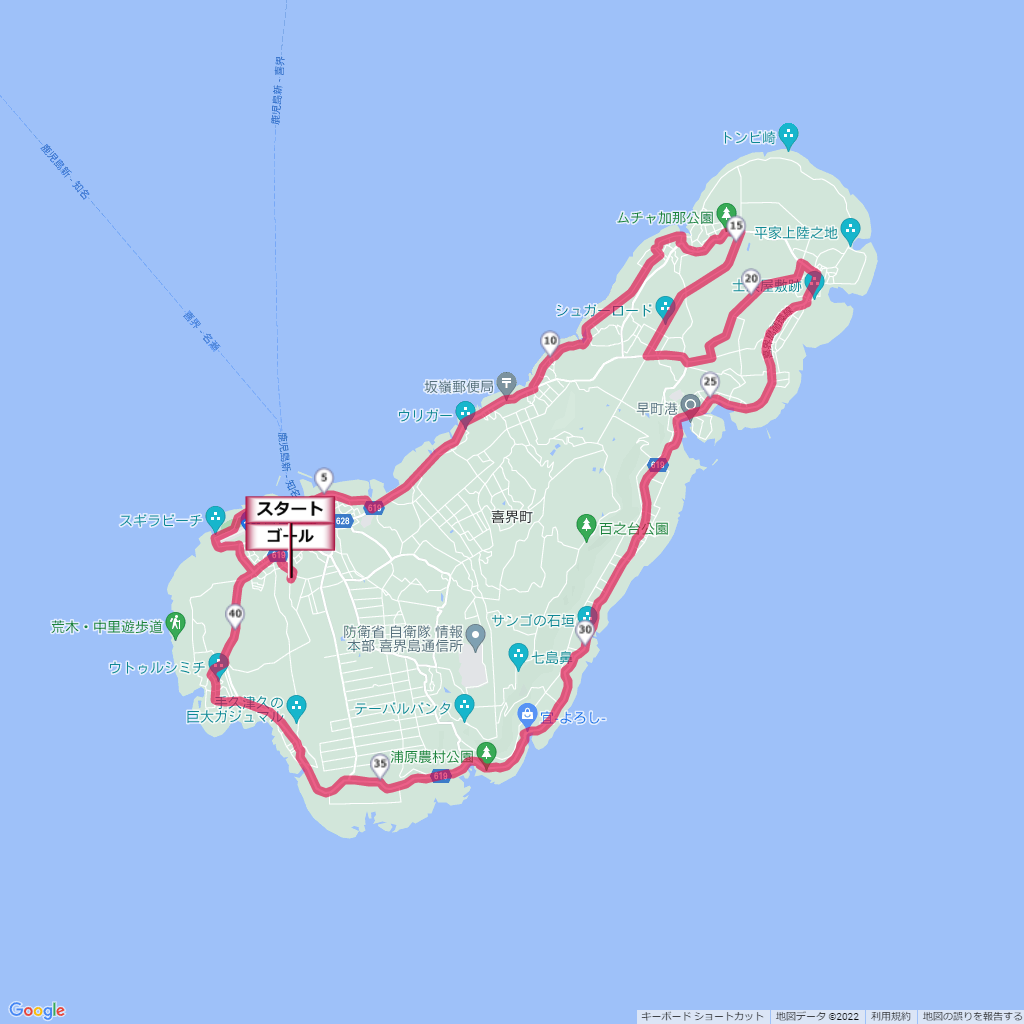 東経130度喜界島マラソン,コース,地図,マップ,距離とタイム,高低差