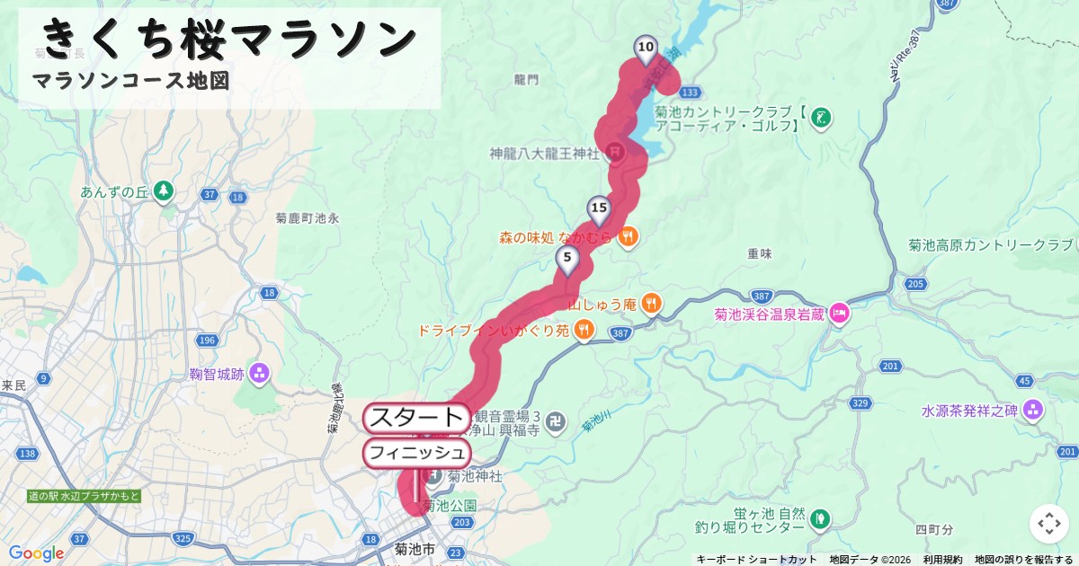 きくち桜マラソン,菊池マラソンのコースを地図で表示