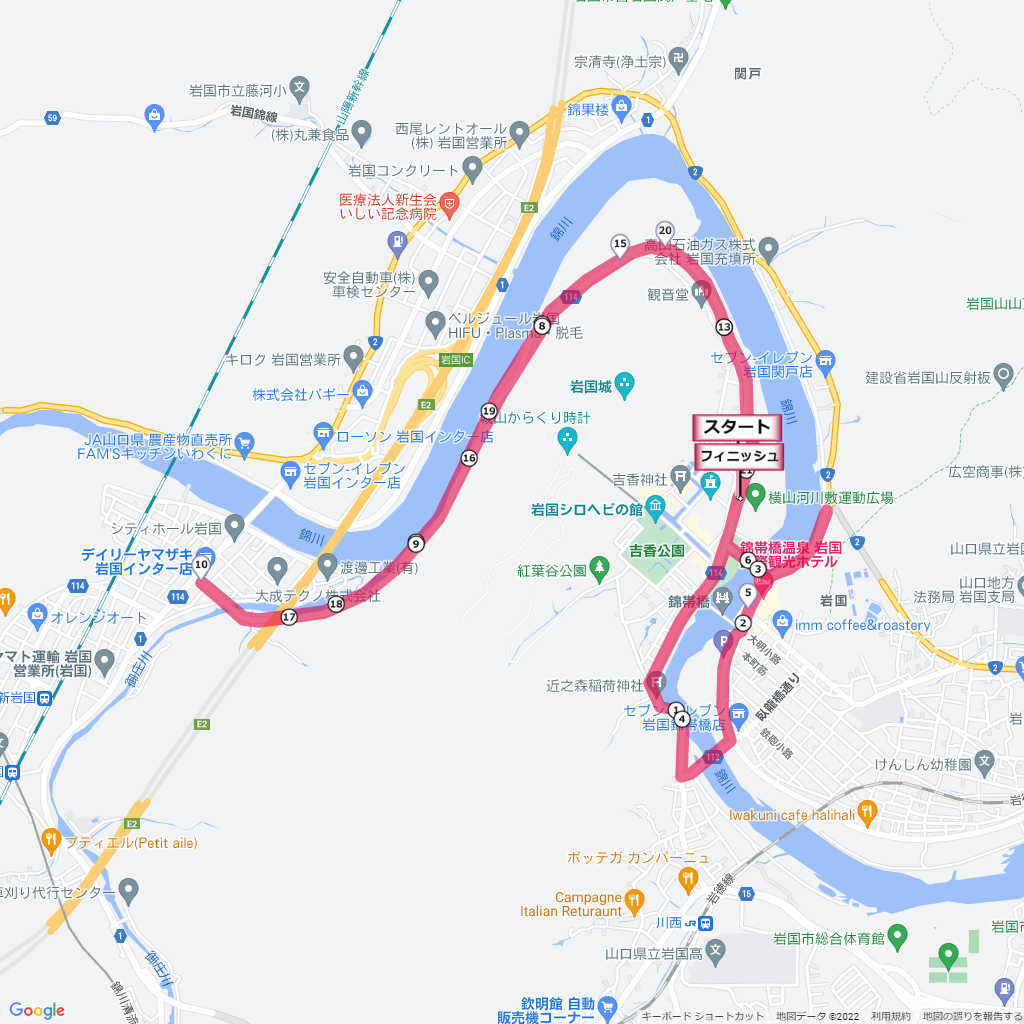 錦帯橋ロードレース,コース,地図,マップ,距離とタイム,高低差