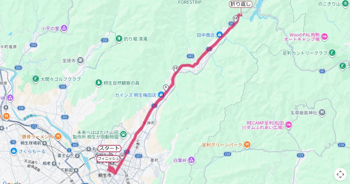桐生市堀マラソンのコースを地図で表示