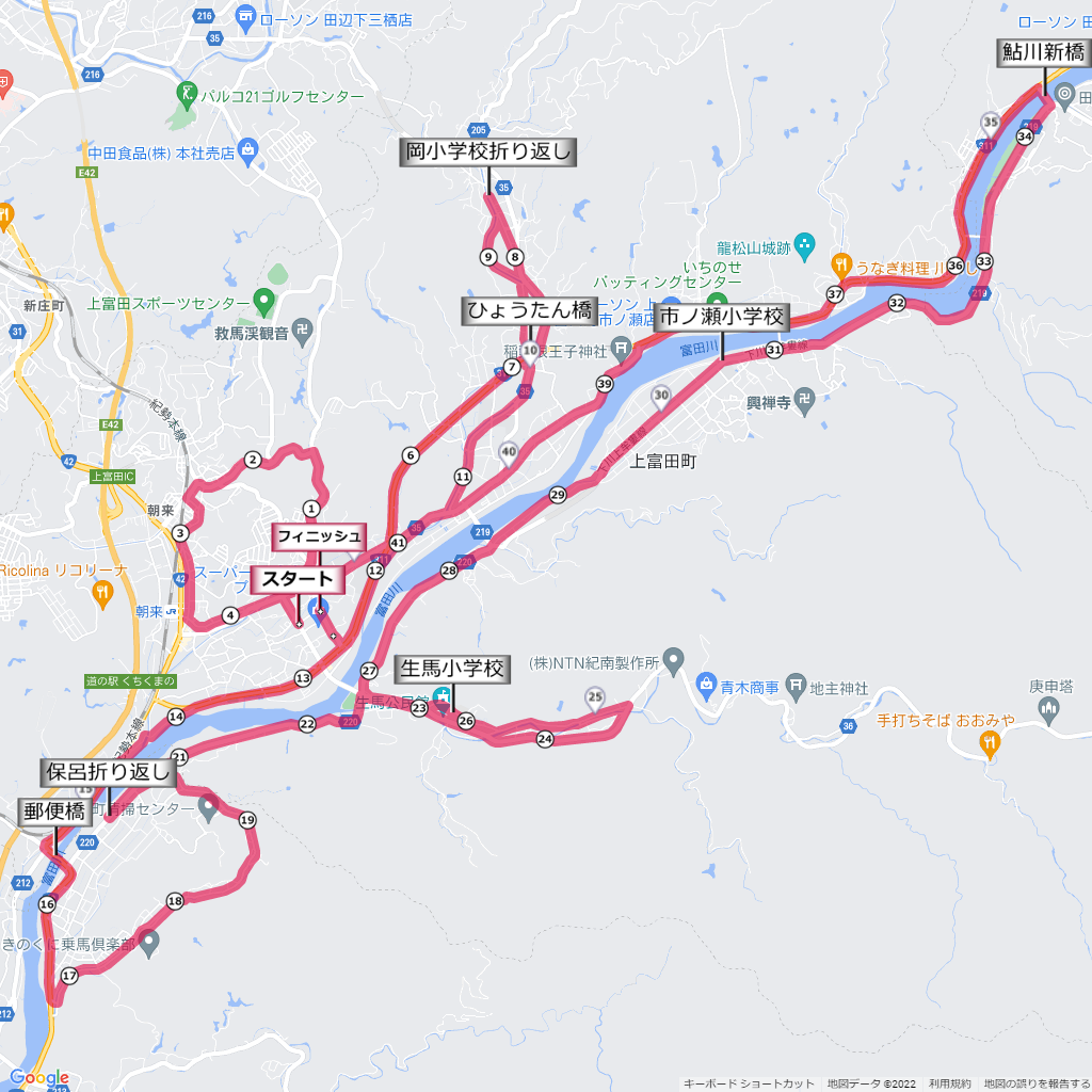 紀州口熊野マラソン,コース,地図,マップ,距離とタイム,高低差