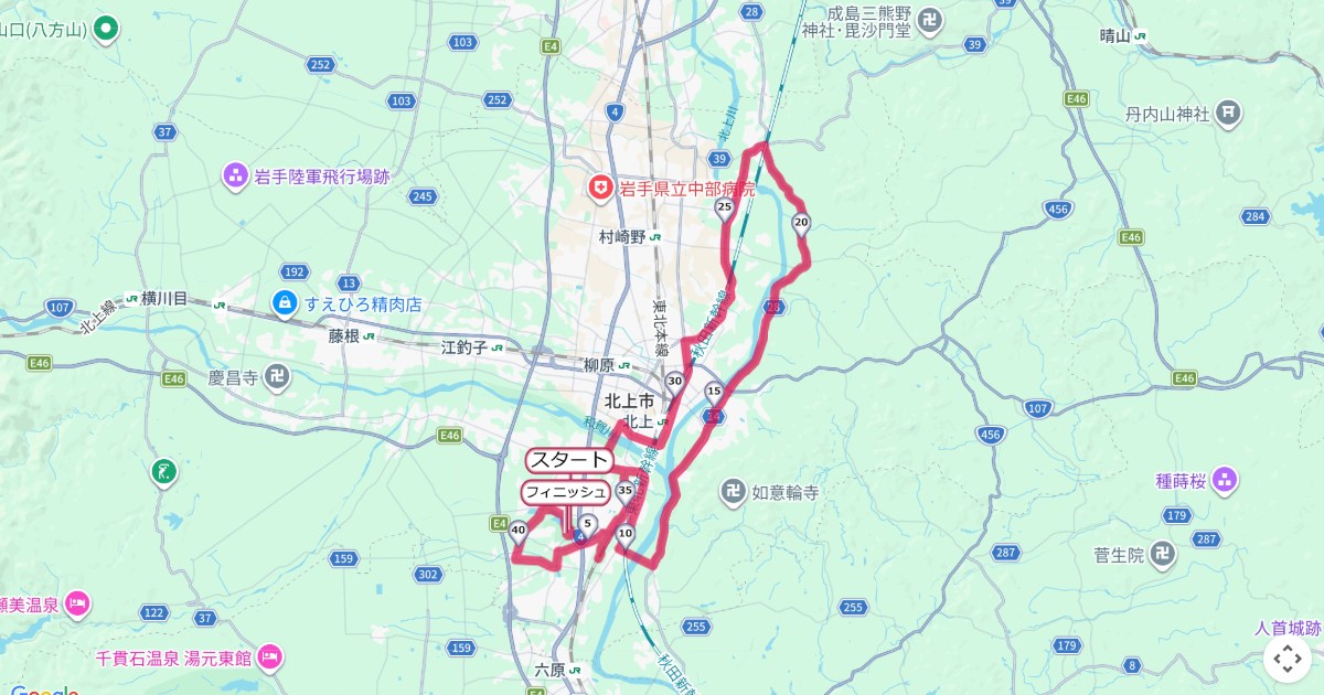 いわて北上マラソンのコースを地図で表示