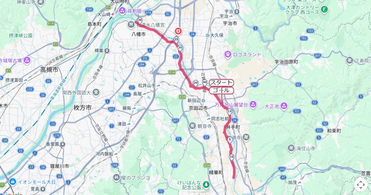 京都木津川マラソンのコースを地図で表示