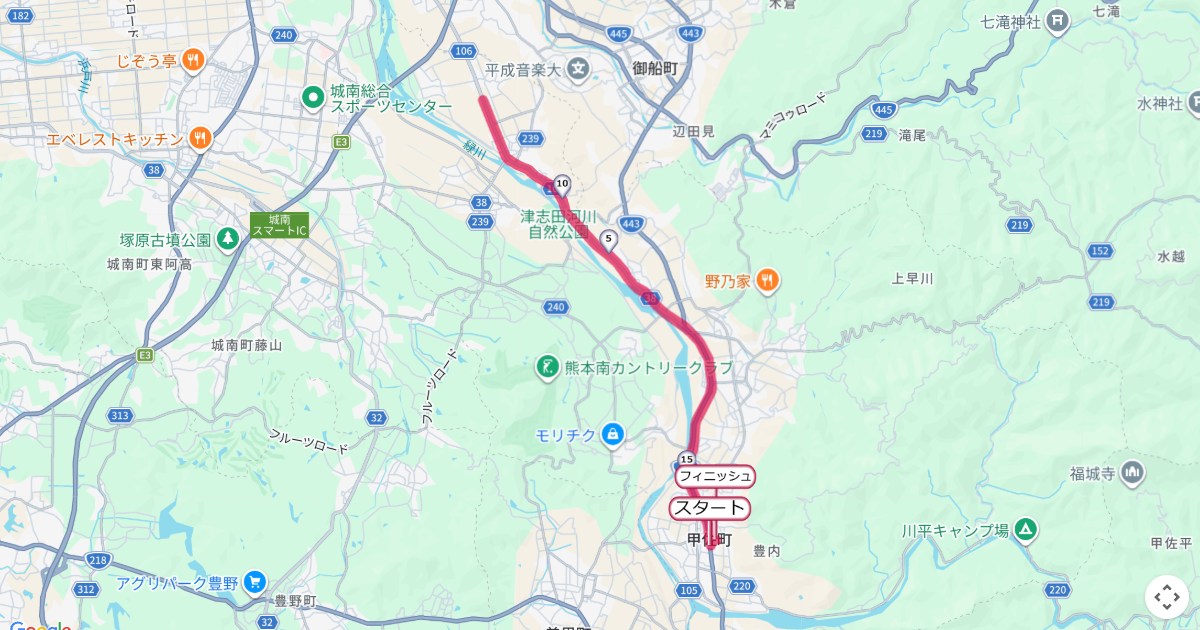 熊本甲佐ロードレースのコースを地図で表示