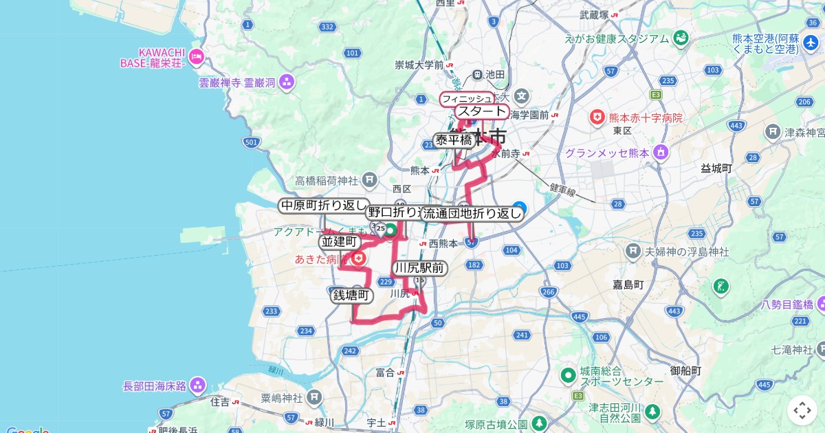 熊本城マラソンのコースを地図で表示
