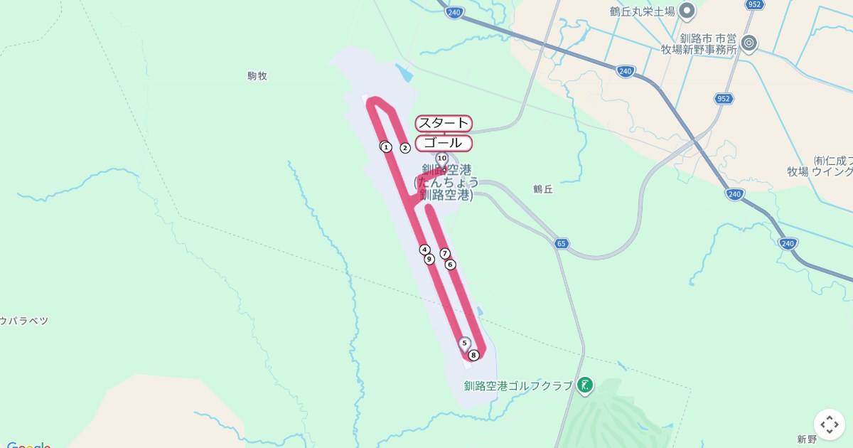 釧路空港マラソンのコースを地図で表示