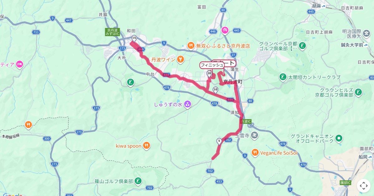 京都丹波ロードレースのコースを地図で表示
