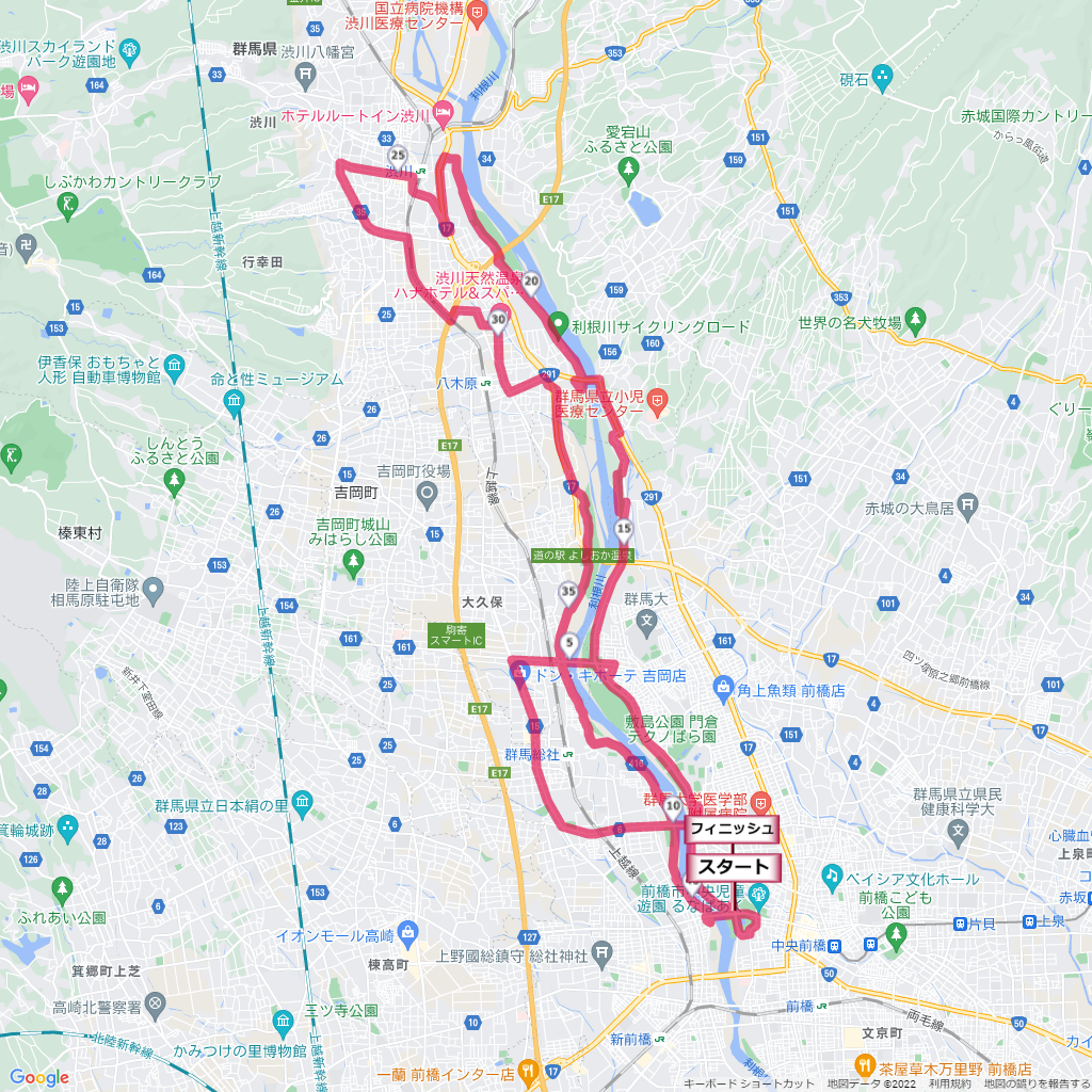 前橋渋川シティマラソン,コース,地図,マップ,距離とタイム,高低差