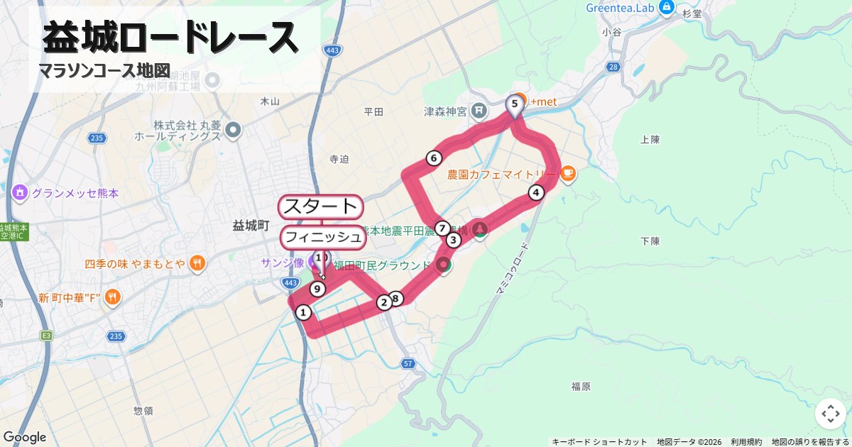 益城ロードレースのコースを地図で表示