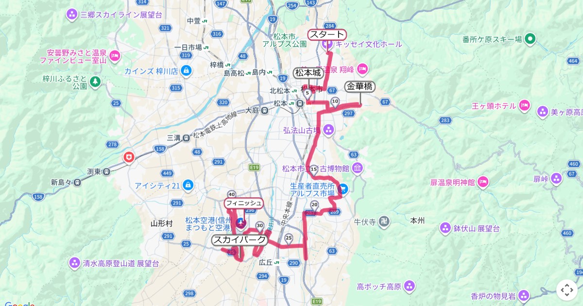 松本マラソンのコースを地図で表示