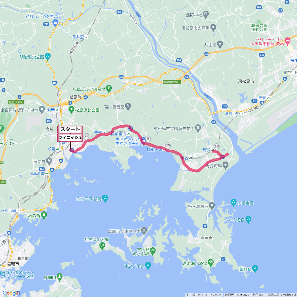 松島ハーフマラソン,コース,地図,マップ,距離とタイム,高低差
