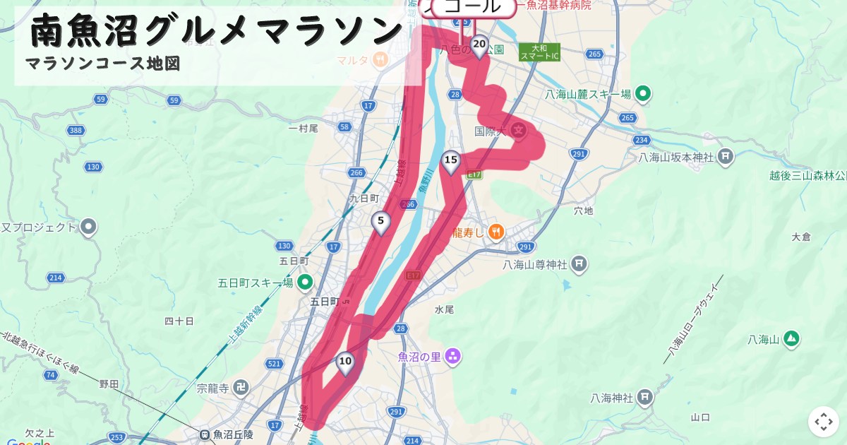 南魚沼グルメマラソンのコースを地図で表示