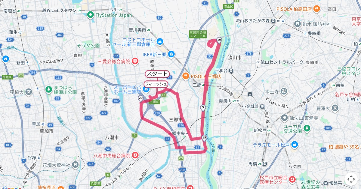 みさとシティハーフマラソン,三郷マラソンのコースを地図で表示
