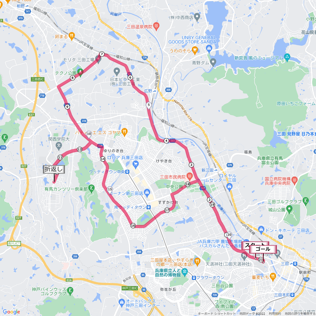 三田国際マスターズマラソン,コース,地図,マップ,距離とタイム,高低差