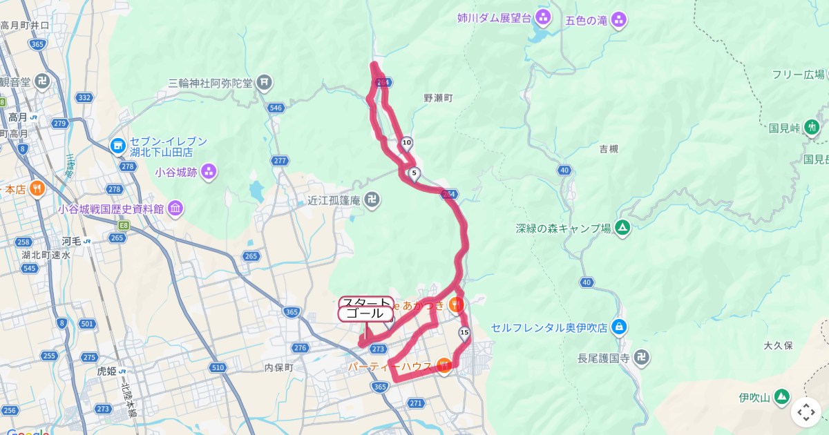 長浜市あざいお市マラソンのコースを地図で表示