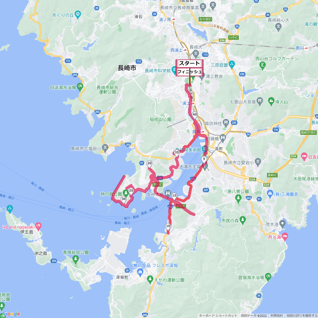長崎平和マラソン,コース,地図,マップ,距離とタイム,高低差