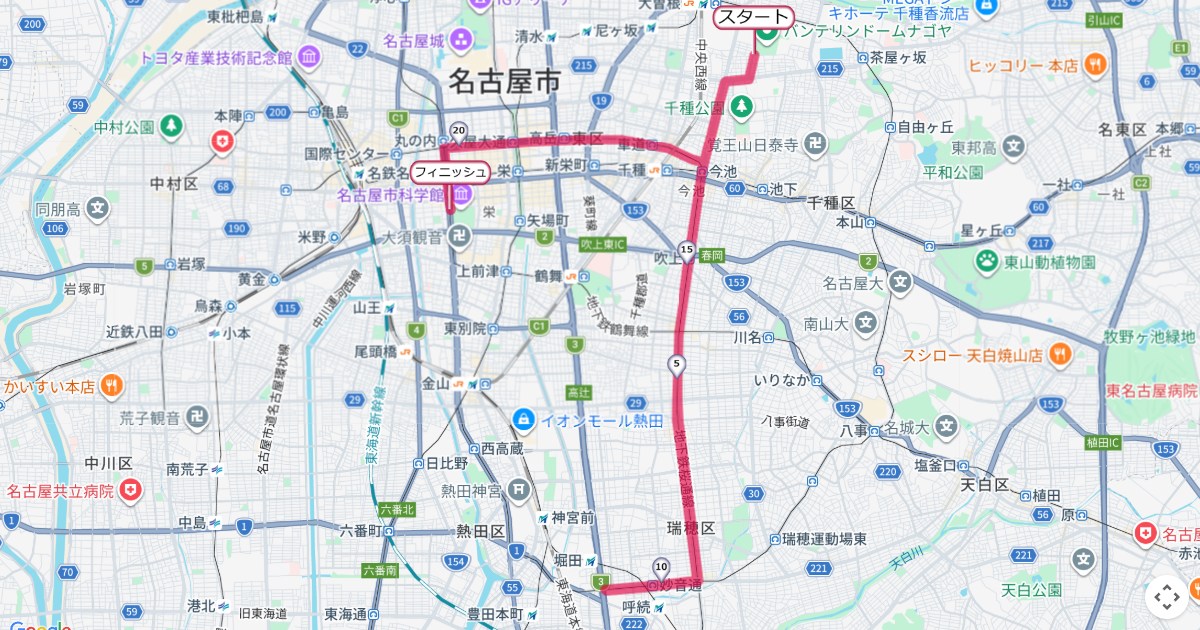 名古屋シティマラソンのコースを地図で表示