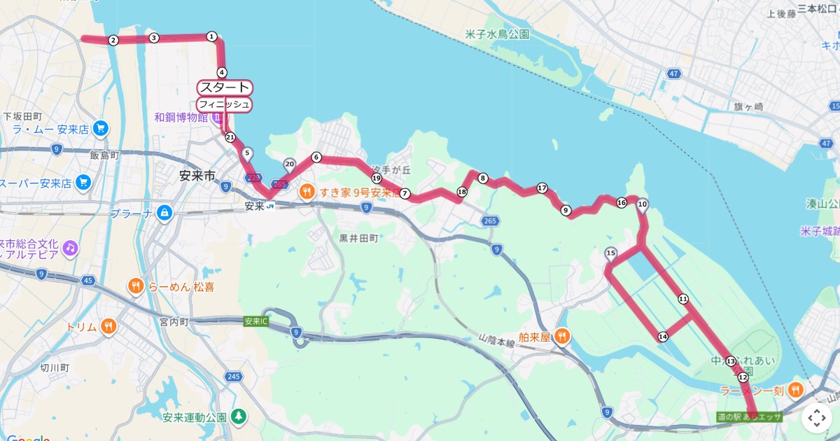 なかうみマラソン全国大会,中海マラソンのコースを地図で表示
