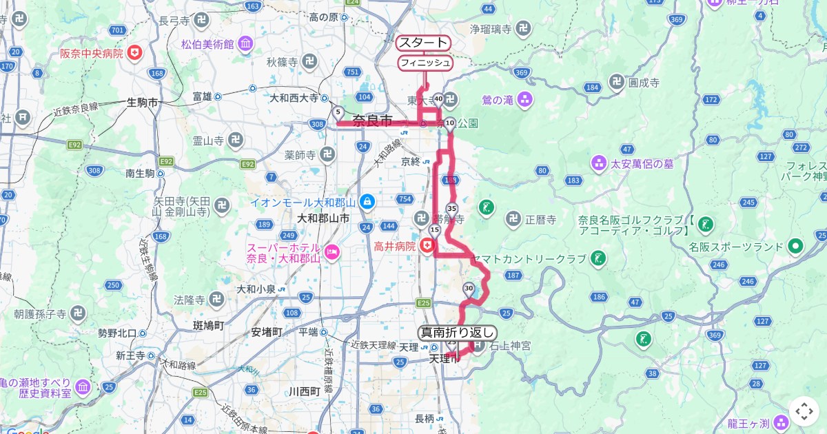 奈良マラソンのコースを地図で表示