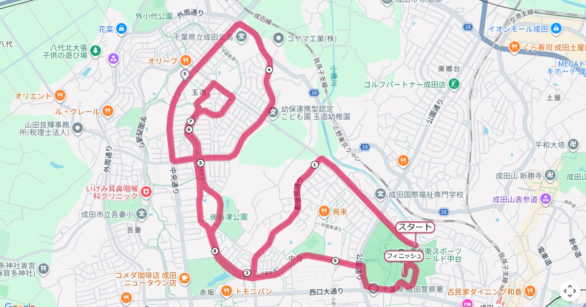 成田POPランのコースを地図で表示