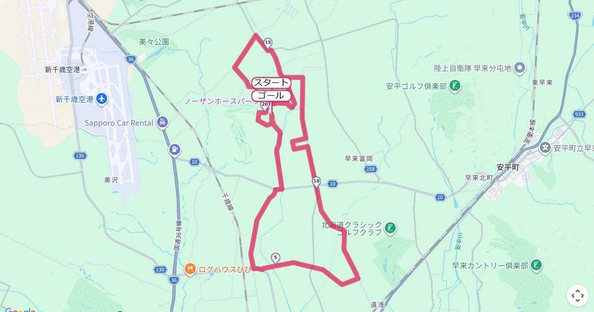 ノーザンホースパークマラソンのコースを地図で表示