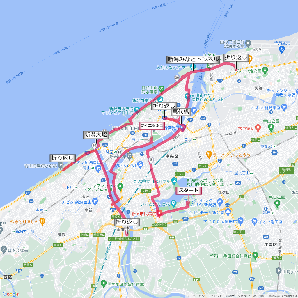 新潟シティマラソン,コース,地図,マップ,距離とタイム,高低差