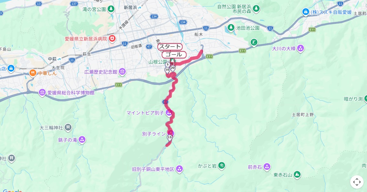 あかがねマラソン,新居浜マラソンのコースを地図で表示