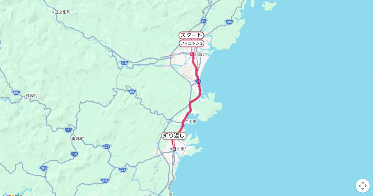 延岡西日本マラソンのコースを地図で表示