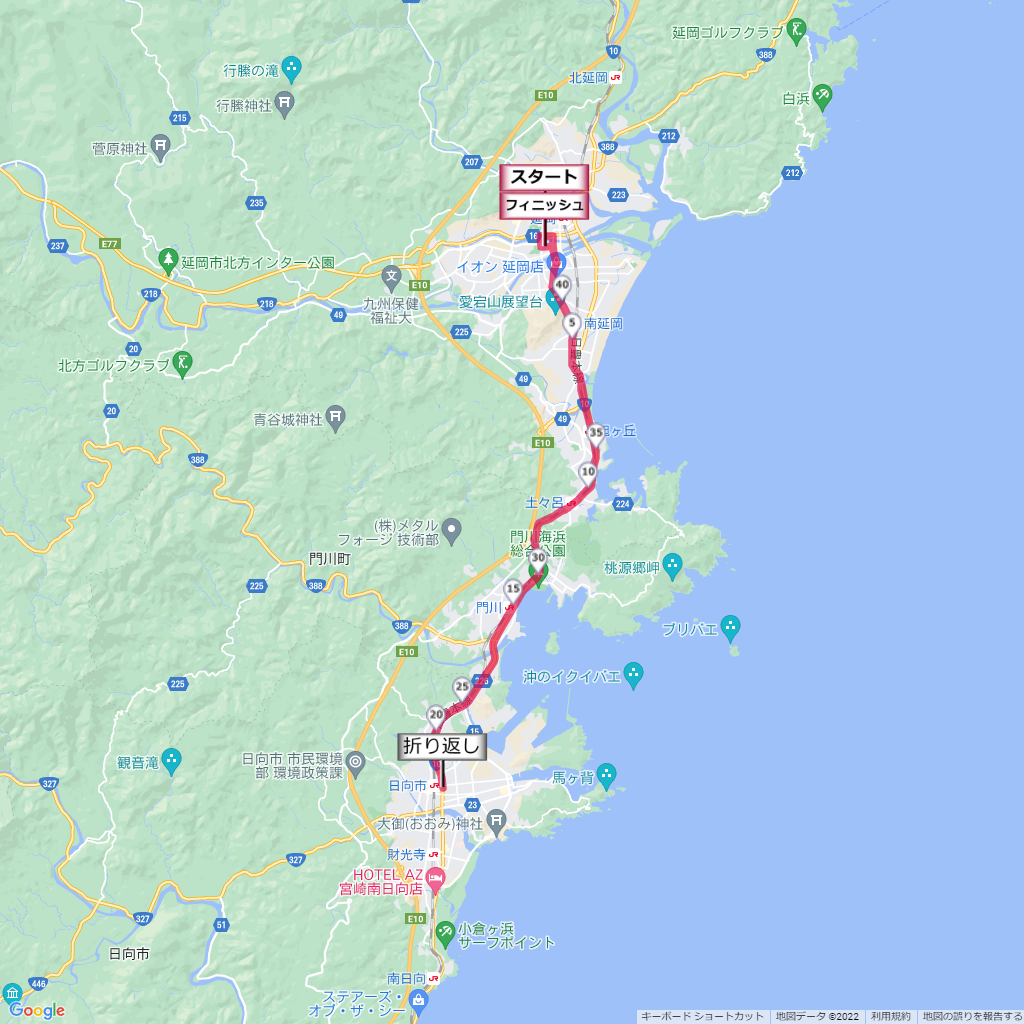 延岡西日本マラソン,コース,地図,マップ,距離とタイム,高低差
