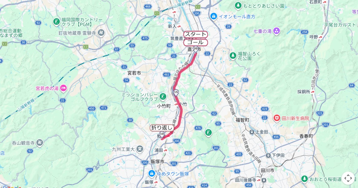 のおがた新春マラソン,直方マラソンのコースを地図で表示