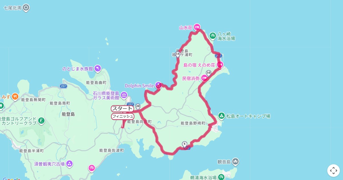 能登島ロードレースのコースを地図で表示